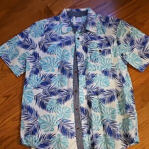 Blue and White Tropical Print Men's Shirt- Family Matching